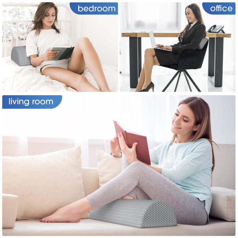 [Australia] - Knee Pillow for Back Sleeping Memory Foam Half Moon Bolster Pillow for Legs, Under Knee Support, Ankle & Foot Comfort Orthopedic Pillow for Side Sleepers (Grey, 20.4" x 8" x 4.9") Grey Standard 