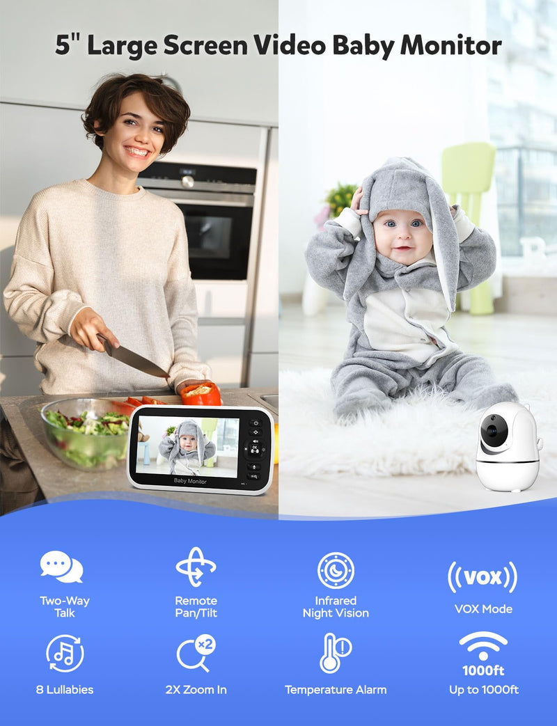 [Australia] - GoodBaby Baby Monitor with Camera and Audio - No WiFi, Remote Pan-Tilt-Zoom, Night Vision, Temperature Sensor, 2-Way Talk, 8 Lullabies, 30-Hour Battery LifeÔºå960ft Long Range 1 Camera 