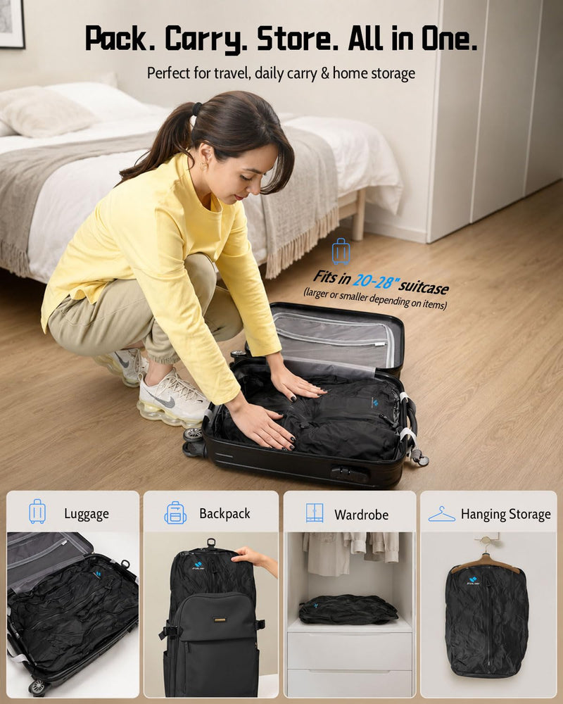 Zurligi Travel Vacuum Bag with Pump, Airtight Zipper and Shoulder Strap | Waterproof Anti-Rip Durable Nylon-TPU Bag with Airtight Heavy-Duty Zipper for Travel, Moving, Gym, Beach, and Home Storage 1-Pack, Black