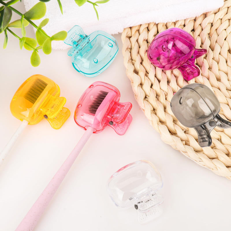 [Australia] - 6 Pack Toothbrush Covers Portable Toothbrush Protector Coverings Clips Travel Protector Plastic Brush Pod Protection Clip Case Tooth Brush Covers for Kids Bathroom Home Travel Supplies Pink, Purple, Yellow, Teal, Clear, Gray 