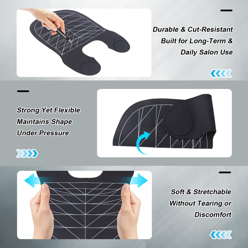 Hair Cutting Collar with Guidelines – Waterproof Silicone Cutting Cape & Weighted Neck Wrap for Hair Stylist, Barber Shop, Salon & Home Use – Large Haircut Mat for Precise Styling - Black