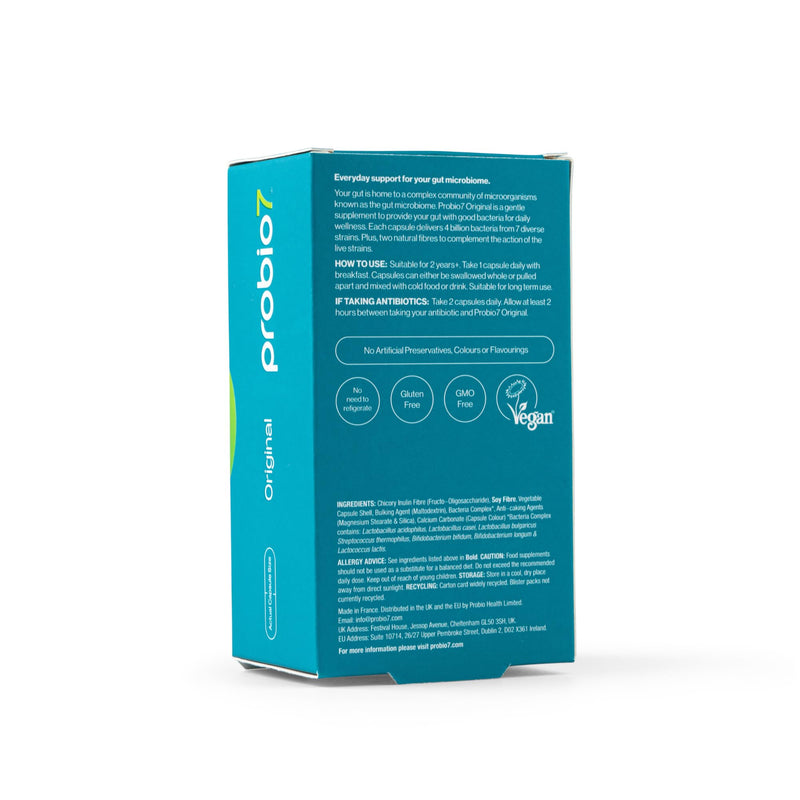 Probio7 Original – Gentle Daily Gut Support | Vegan Approved | with 4 Billion CFU, 7 Live Bacterial Strains + Natural Fibre | Digestive Health Supplements, Probiotics for Gut Health, 200 Capsules