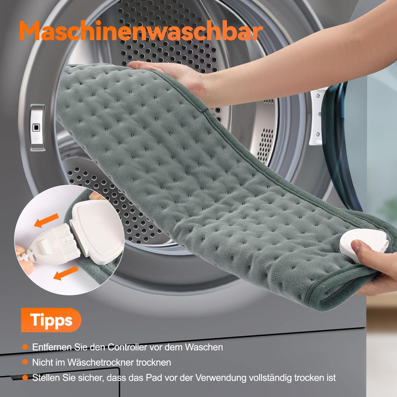[Australia] - OneAmg heating pad with automatic switch-off, electric heat pad with 4-hour timer and 6 heat settings, heating pad with digital remote control, machine washable, heating pad back 30x60 cm gray 