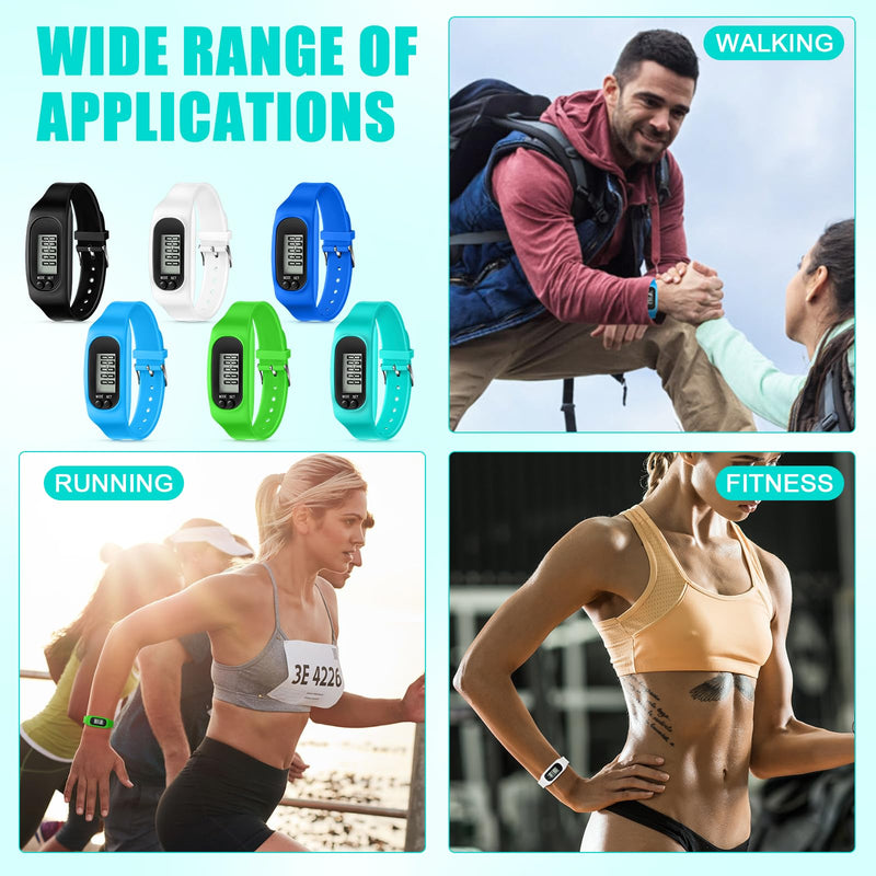 [Australia] - Geyoga Silicone Fitness Tracker Watch 6 Pcs Walking Running Pedometer Calorie Burning and Step Counting Bracelet Steps Pedometer Watch for Walking Men Women Kids Multicolor 