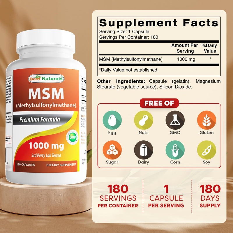 [Australia] - Best Naturals MSM 1000 mg 180 Capsules 180 Count (Pack of 1) 