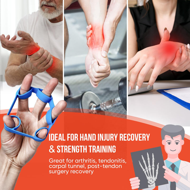 [Australia] - 6-Pack Grip Strength Trainer Kit, 3 Colors Forearm Strengthener & Hand Grip Strengthener, Finger Exerciser & Stretcher for Strength Training, Recovery & Flexibility 