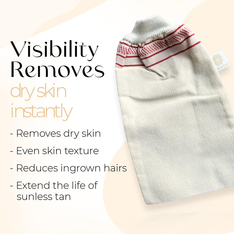[Australia] - Turkish High Quality Kelebek ZenXhome Exfoliating Gloves Hamam Kese Body Exfoliating Exfoliating Sauna Glove Spa Cellilute Remover Mitt Skin Care (White, Medium Hard Skin) 