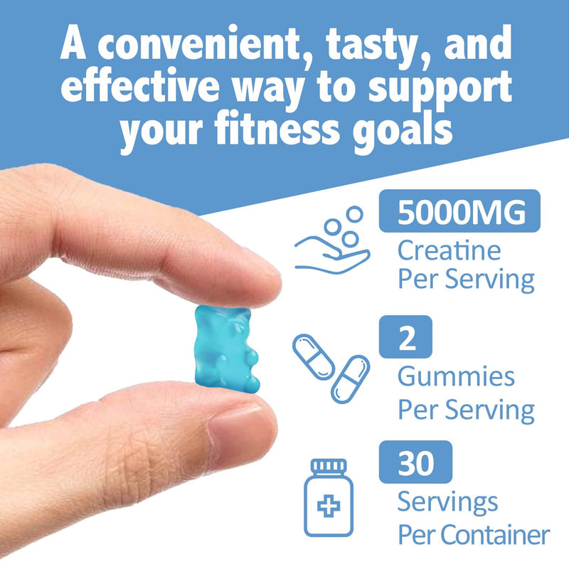 Creatine Gummies for Men & Women 5000mg 60 Chewable Creatine Monohydrate Gummies for Muscle Strength & Growth Sugar Free Pre-Workout Supplementm Vegans Gym (Blueberry Flavour) 60 count (Pack of 1)