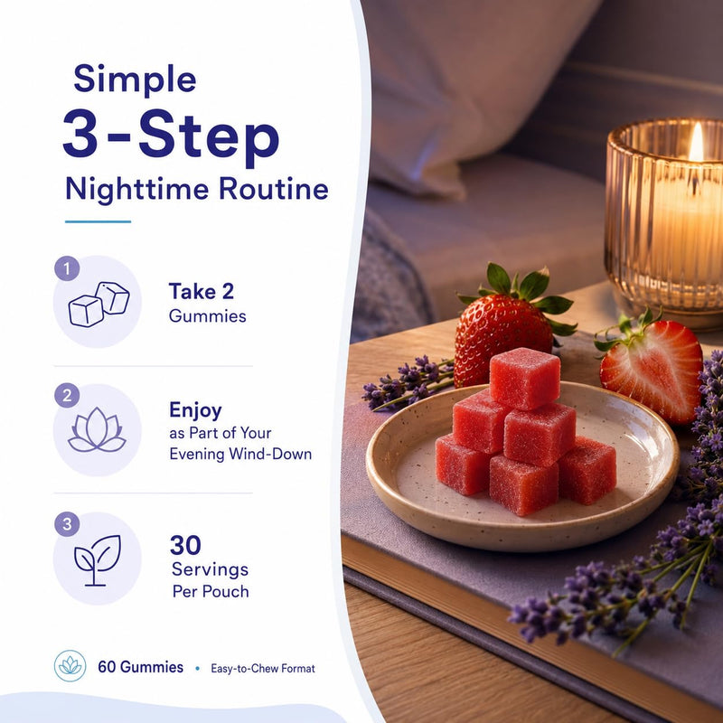 Sleep Gummies, with Cortisol Balance Support, Melatonin-Free Sleep + Vitamin Gummies with Ashwagandha, Magnesium Glycinate, L-Theanine, Strawberry Flavor, Relaxation & Restful Sleep, 60 Gummies
