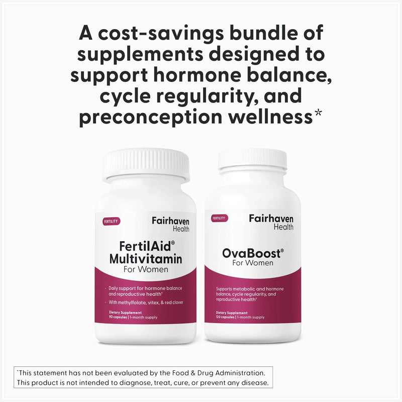 FertilAid for Women & Ovaboost Combo, Female Fertility Supplement & Natural Fertility Vitamin with Myo-Inositol, Vitex & Vitamins to Support Ovulation, Cycle Regularity & Egg Quality, 1 Month Supply