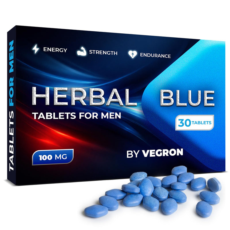 Herbal Blue Men’s Daily Support – 30 Blue Tablets 100mg | Strong Natural Herbal Supplement for Men | Supports Energy, Vitality & Endurance | Daily Wellness & Performance Formula | UK Made 30 count (Pack of 1)