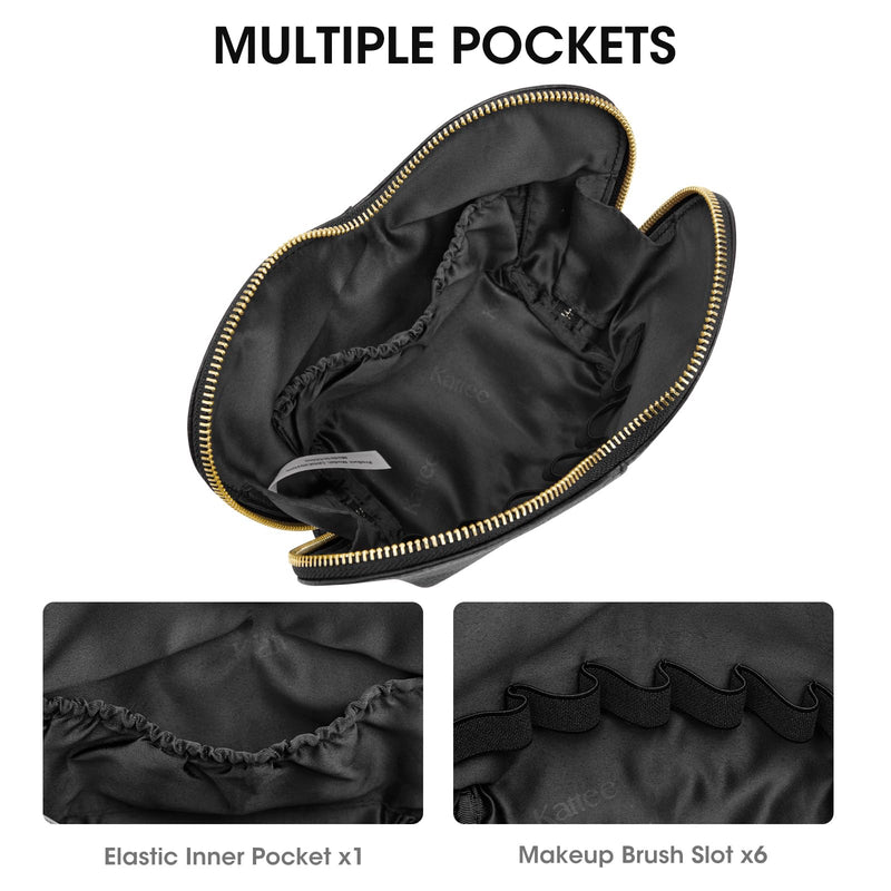 Kattee Leather Makeup Bag, Travel Large capacity Comestic Bag for Women, Heart Shaped Portable Organizer Toiletry Bag for Working, Black