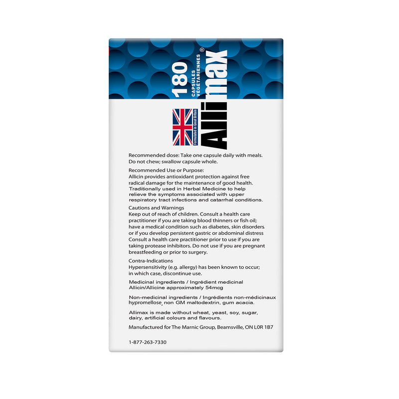 [Australia] - Allimax 180mg 180 Capsules. Supports Your Body’s Immune Function Through Natural Allicin, a Potent Organosulphur Compound Extracted from Clean and Sustainable Spanish Grown Garlic. 
