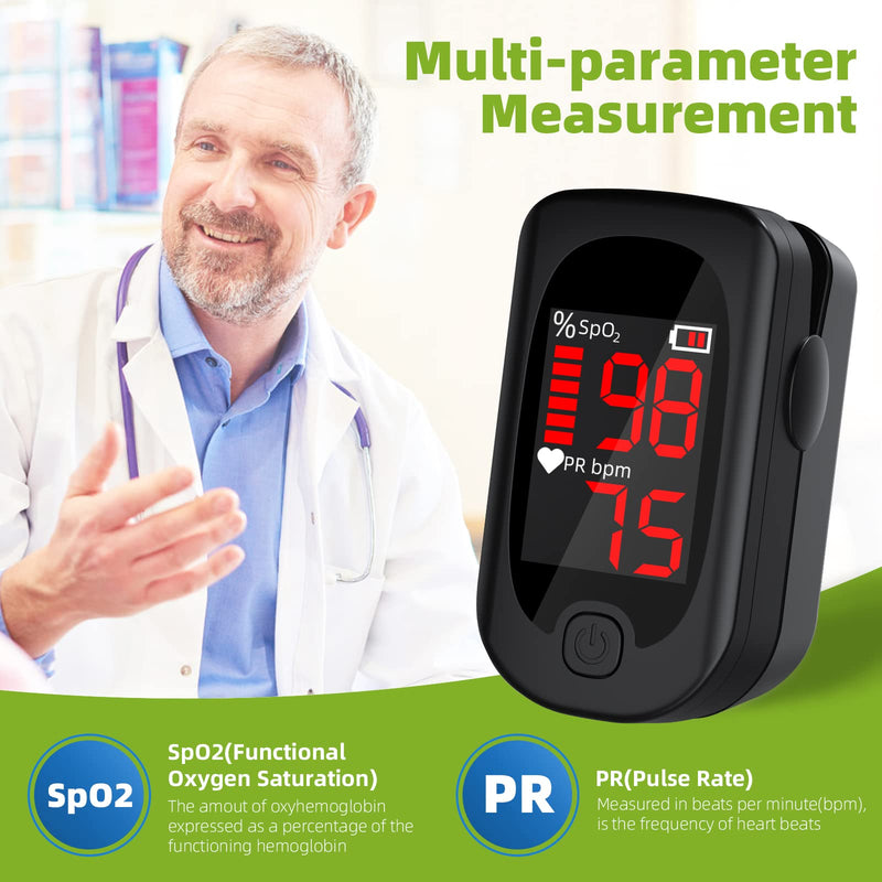 [Australia] - Pulse oximeter, oxygen saturation measuring device finger, oximeter, pulse frequency and SpO2 value with neck strap and batteries, large LED display, for household, fitness and extreme sports 
