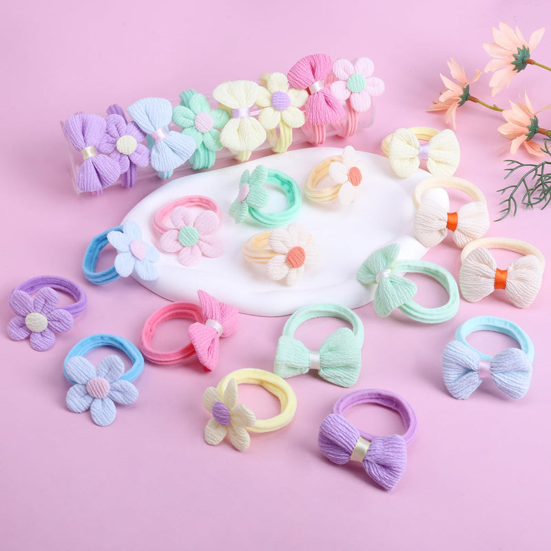 [Australia] - 24 Pcs Toddle Hair Ties for Girls Baby hair tie Cute Flower Elastic Toddler Hair Ties Candy Bow Seamless Ponytail Holders Scrunchies Little girls Hair Accessories for Thick Hair 