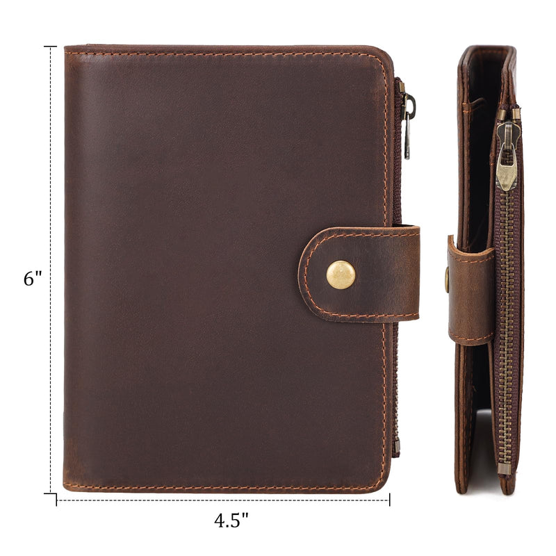 Polare Leather Passport Holder RFID Blocking Travel Bifold Wallet | Snap Closure, Full Grain Cowhide Leather, Fits 2 Passports, Slim Wallet, Travel Essentials, Zip Coin Pocket, Dark Brown Dark Brown with Zipper Pocket