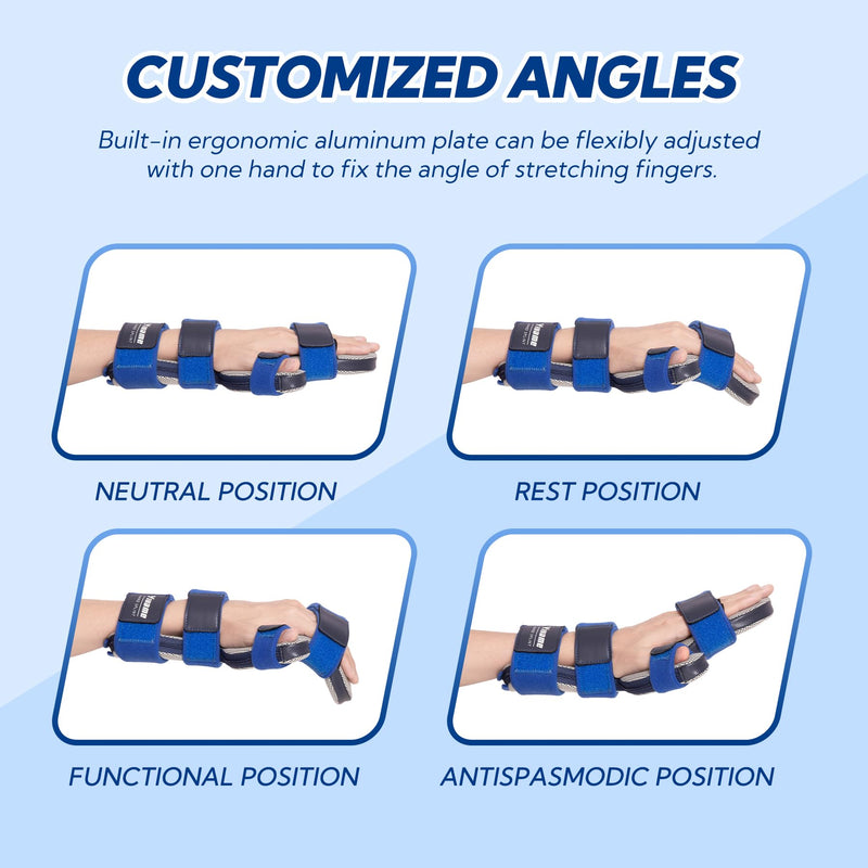 Resting Hand Splint, Stroke Hand Brace with Finger Support, Hand immobilizer for Carpal Tunnel Wrist Night Support, 5 fingers Straightening, Flexion Contractures, Fits Right & Left, M