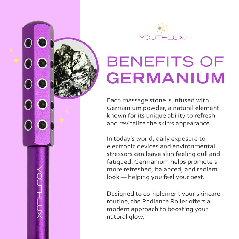 Radiance Roller – Germanium Stone Facial Massage Tool for Lifting, Sculpting, De-Puffing, Glow Boost, Energizing & Cooling Effect (Purple) Purple
