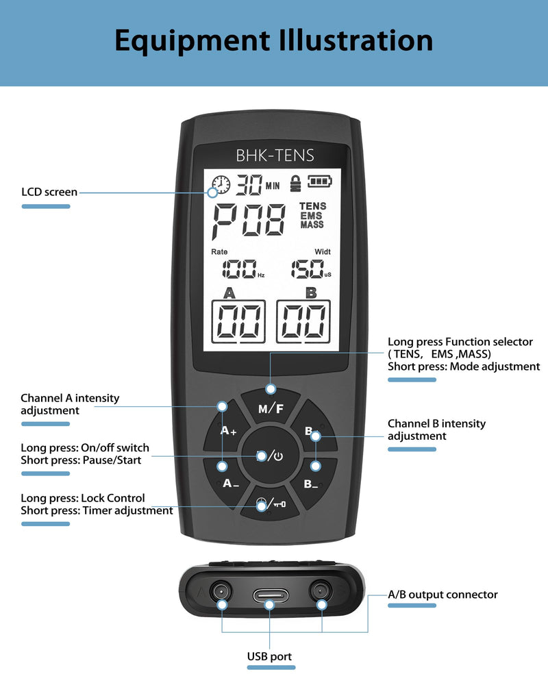 TENS Unit Muscle Stimulator for Pain Relief Therapy, 22 Modes EMS TENS Machine, Electronic Muscle Relaxer for Shoulder Pain Relief, Back Pain, Shoulder Neck Pain Relief Black