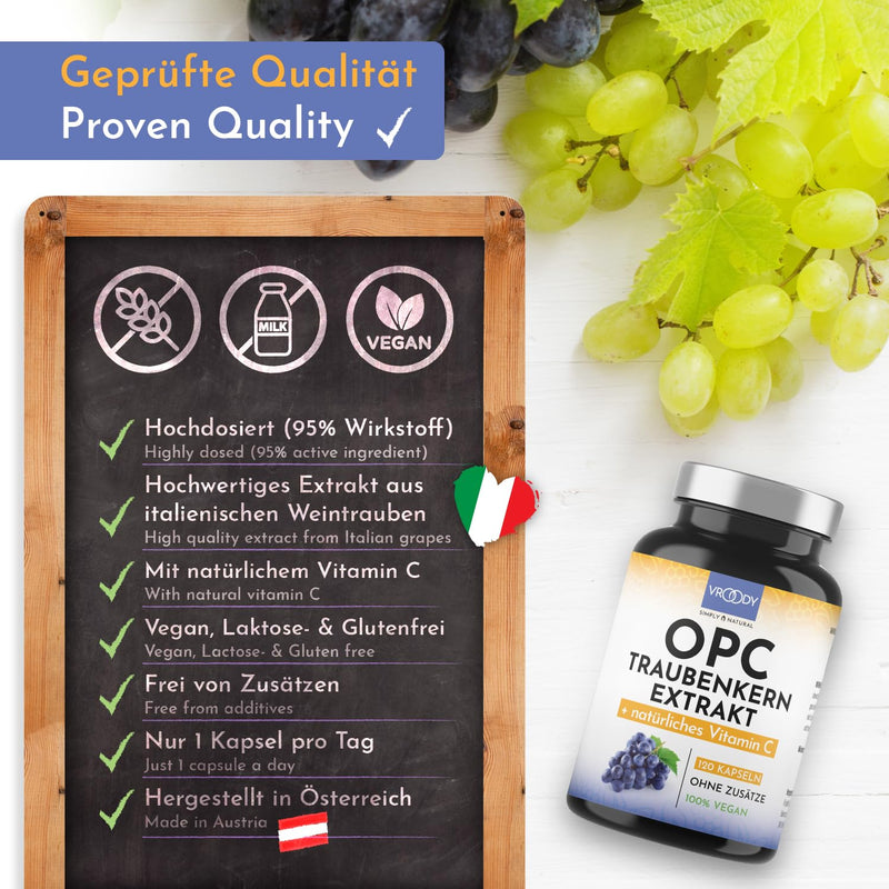 [Australia] - OPC grape seed extract high dose with natural vitamin C - 120 OPC capsules (4 months) with acerola, 100% vegan & natural, OPC high dose only one capsule daily, 95% active ingredient content 66 g (pack of 1) 