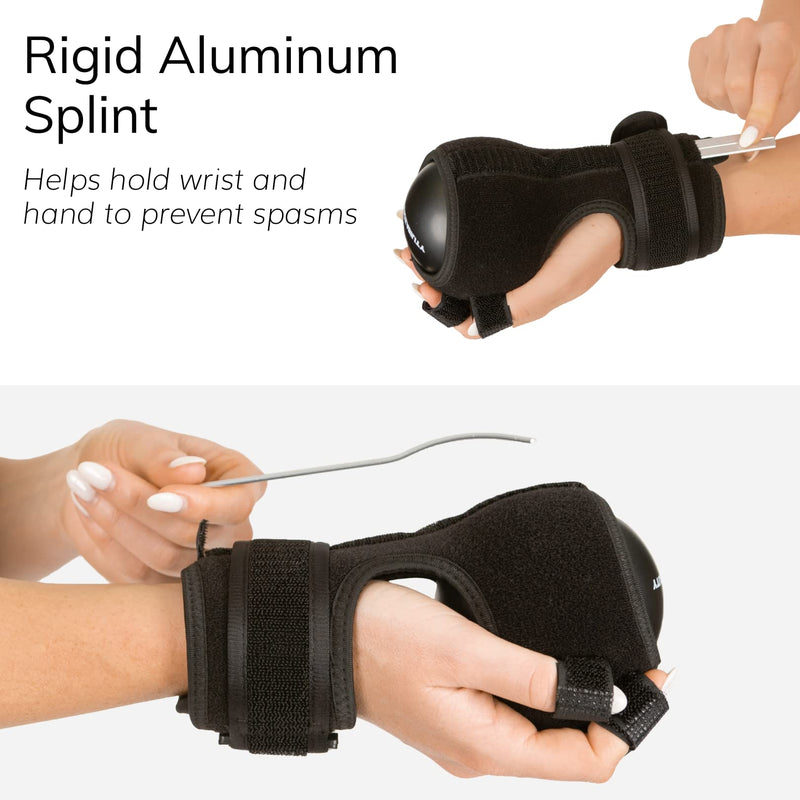 [Australia] - BraceAbility Anti Spasticity Splint - Contracture Stroke Resting Hand Orthosis Brace and Ball for Right or Left Cramp Relief, Twitching Pain, Recovery Therapy, Dupuytren's Treatment, Arthritis Remedy 