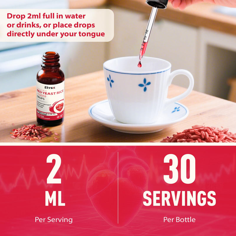 [Australia] - Liposomal Red Yeast Rice with Coq10 Liquid Drops, Red Rice Yeast for Cholesterol Health, Immune & Heart Support, with Biotin, Bromelain & Vitamins, 2 FL OZ 