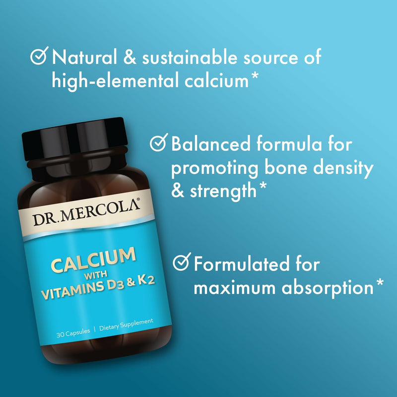 Dr. Mercola Calcium with Vitamins D3 and K2, 30 Capsules (30 Servings) | Supports Bone and Heart Health, Eggshell-Derived Calcium with Vitamin K2 as MK-7, Non-GMO, Gluten-Free, and Soy-Free 30 Count (Pack of 1)