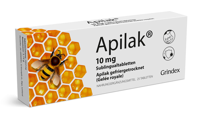 [Australia] - Apilak Grindex 10 mg - dietary supplement with liofilized royal jelly | Support for adults and children | 25 Natural Sublingual Tablets 
