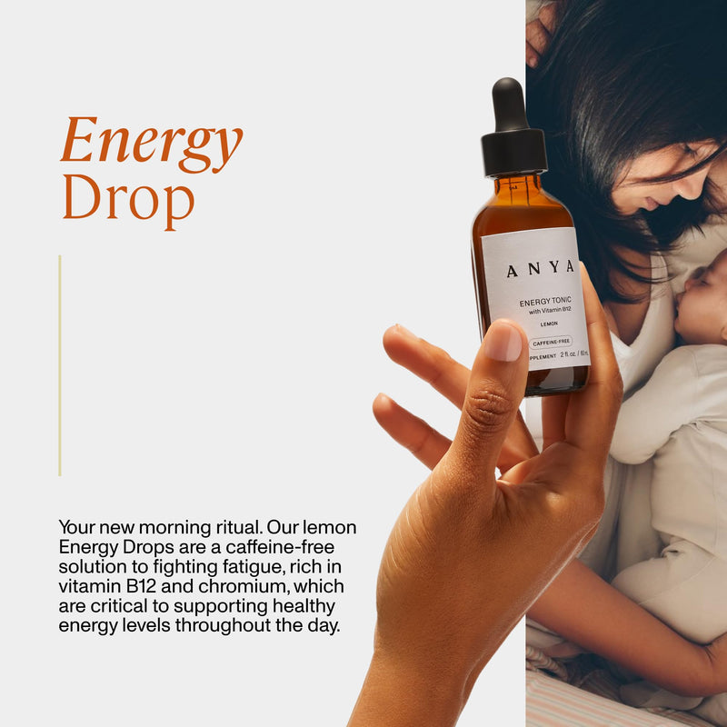ANYA Postpartum Energy Drops, 2 fl oz, 15 Servings, Vitamin B12 | Vitamin B12 & chromium liquid supplement. Caffeine-free, non-GMO, gluten-free formula with 15 servings