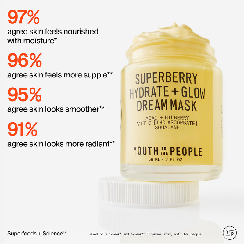 Youth To The People Superberry Dream Mask - Hydrate + Glow Face Moisturizer | Vitamin C Brightening Night Cream - Antioxidant-Rich Hydration, Radiant Glow, For Dry/Dull Skin, Uneven Tone, Non-comedogenic 2 Ounce