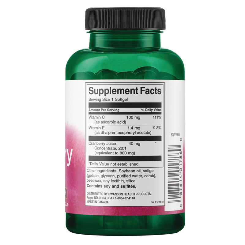 Swanson Cranberry 20:1 Juice Concentrate, 180 Softgels, 3 Pack | For Women and Adults Seeking Bladder Support, 20:1 Cranberry Juice Concentrate Fortified with Vitamins C and E 160 Count (Pack of 3)