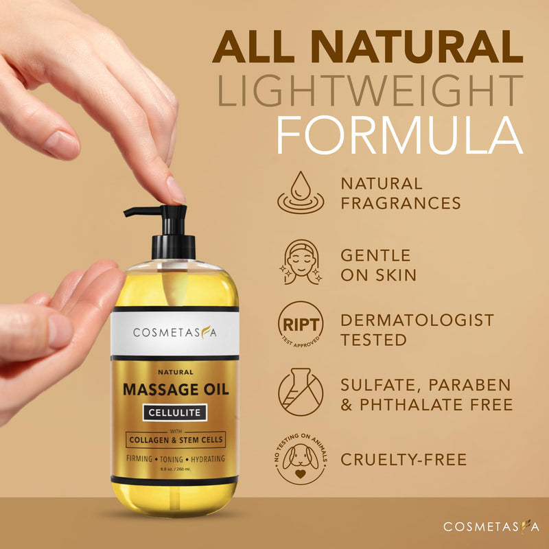 [Australia] - Cellulite Massage Oil with Collagen & Stem Cells- 100% Natural Cellulite Treatment, Assists with Firming, Toning & Moisturizes Skin 8.8 by Cosmetasa (8.8 oz) (8.8) 8.8 Fl Oz (Pack of 1) 