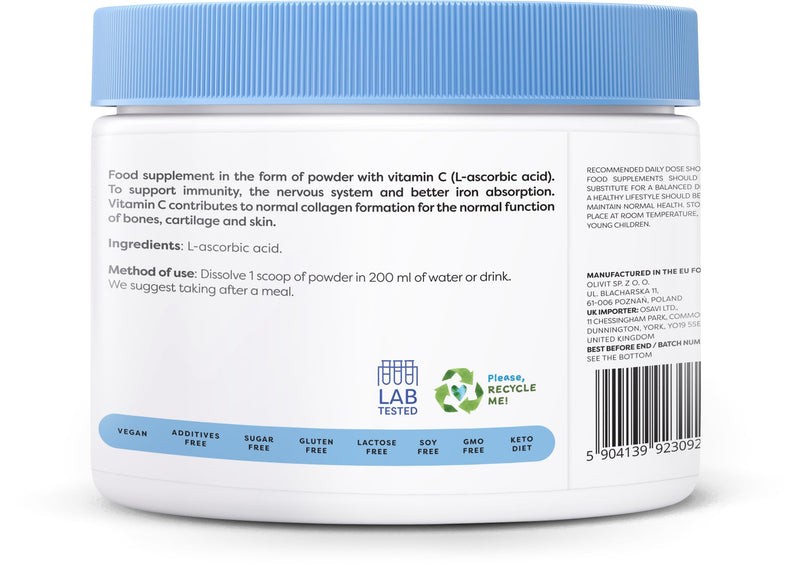 Osavi Vitamin C 1000 mg – 300 g Powder | Pure L–Ascorbic Acid | Supports Immunity, Collagen Formation & Iron Absorption | Helps Reduce Tiredness & Fatigue