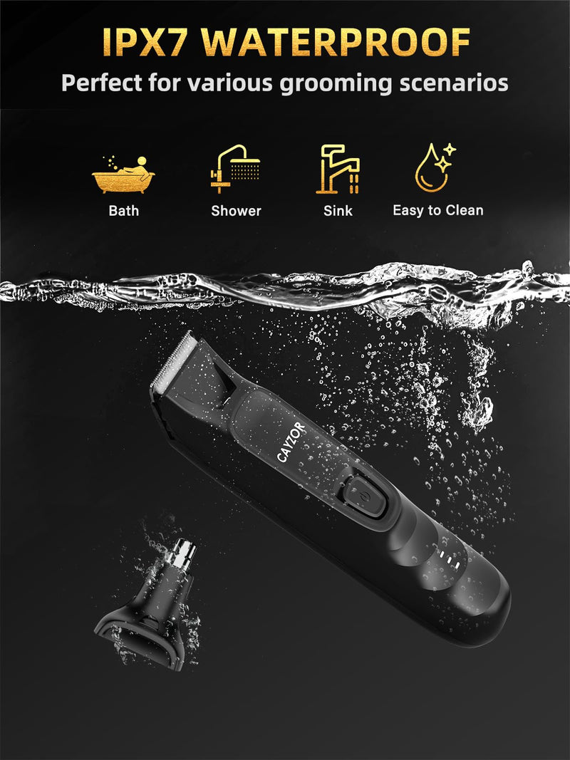 [Australia] - 2-in-1 Body and Nose Hair Trimmer for Men - Safe Portable Electric Razor for Ball Groin with LED Light, IPX7 Professional Electric Shavers for Men Pubic, Underarm, Nose, Ear, Beard, Head 
