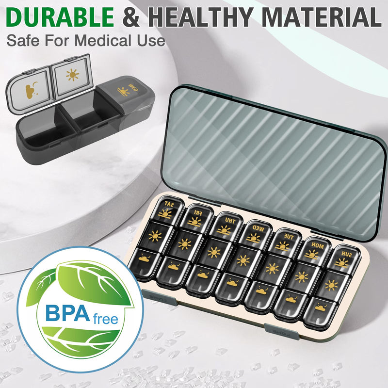 Weekly Pill Organizer 3 Times a Day, GloDeals Large Travel Pill Box 7 Day, Am Pm Three Daily Pill Case with Removable Medicine Container, Pill Holder for Vitamin, Supplement, Fish Oil, Black