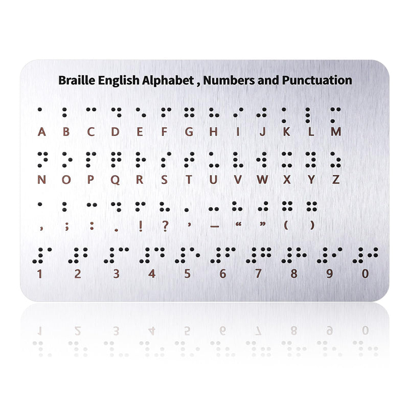 Braille Alphabet Board, Aluminum Letter Fingerboard Portable Teaching Aid Board Braille Gifts Alphabet Chart Visually Impaired Products for Beginners Blind Children Adults(Sliver)