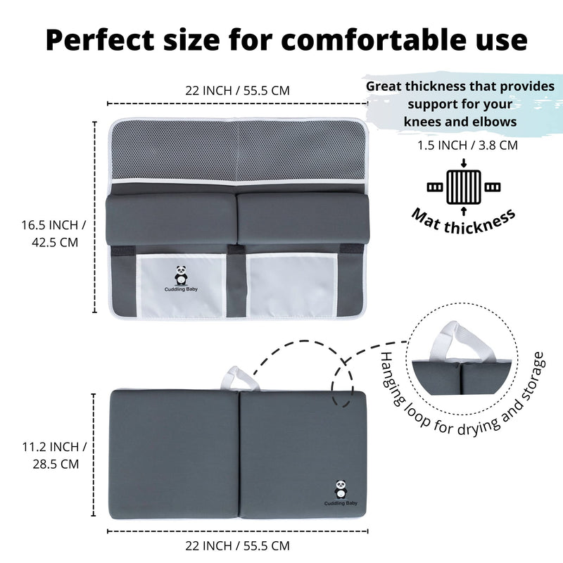 [Australia] - Bath Kneeler and Elbow Rest Pad Set - 2PC Premium Baby Bath Mat Set - Non-Slip Kneeling Pad with Storage Pockets - Machine Washable, Durable Foam Pad Bundle - Gray Grey 