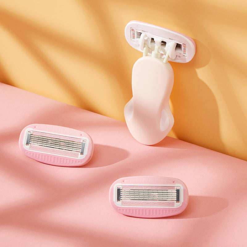 [Australia] - Mini Razors for Women, Extra Smooth On The Go Razor with 1 Travel Case + 1 Handle + 5 Blade Refills + 1 Gift Box, 5 Blades Portable Body Razor for Shaving and Hair Removal (Pink) 