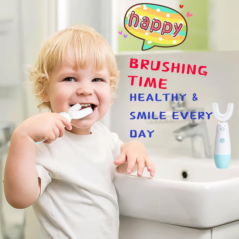 [Australia] - Kids Electric Toothbrush，6 Cleaning Models Toddler Toothbrush Waterproof Battery Powered 360 Automatic Sonic u Shaped Toothbrushes for 2-7 Years Old for Boys Girls（Blue） Age 2-7 Blue 