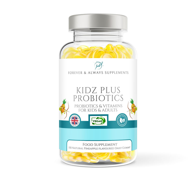 Probiotic Gummies for Kids & Adults - 150 x Natural Pineapple Flavoured Gummy Vitamins with Active Bacteria, Vitamin B3, B5, B6 & C - Immune System, Energy & Gut Health Support