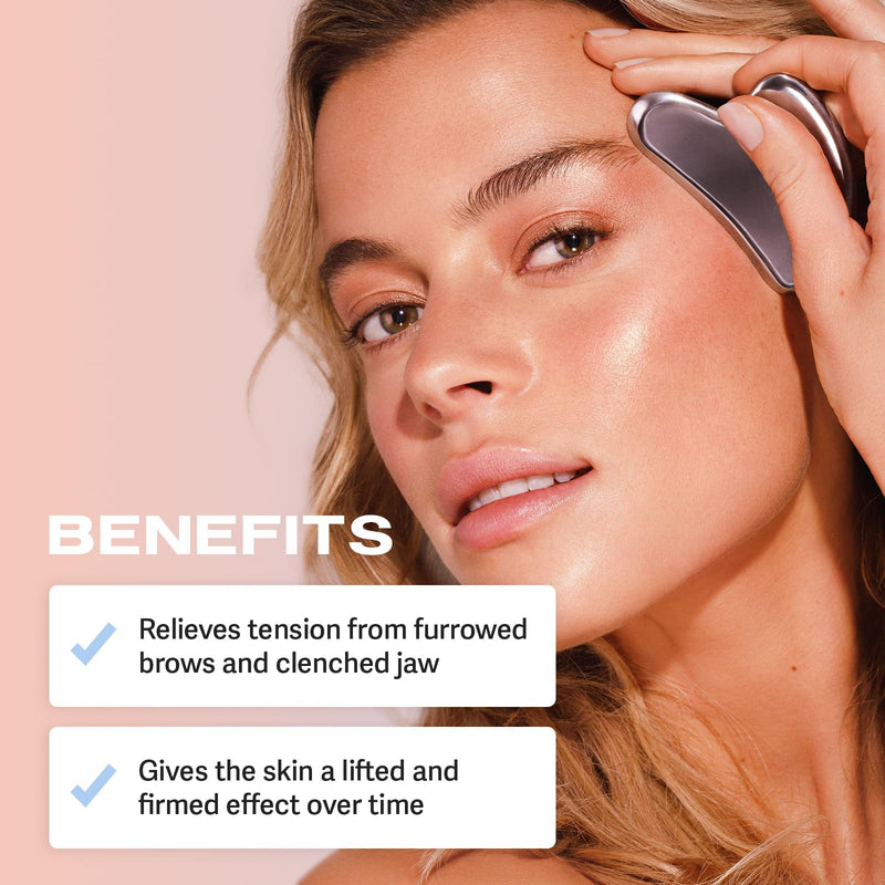 Sacheu Gua Sha Facial Tools Muscle Scraper — Face Gua Sha for Enhanced Lymphatic Drainage, Reduced Puffiness and Relieved Facial Tension, Metal Face Sculpting Tool with Travel Pouch 1 Count (Pack of 1)