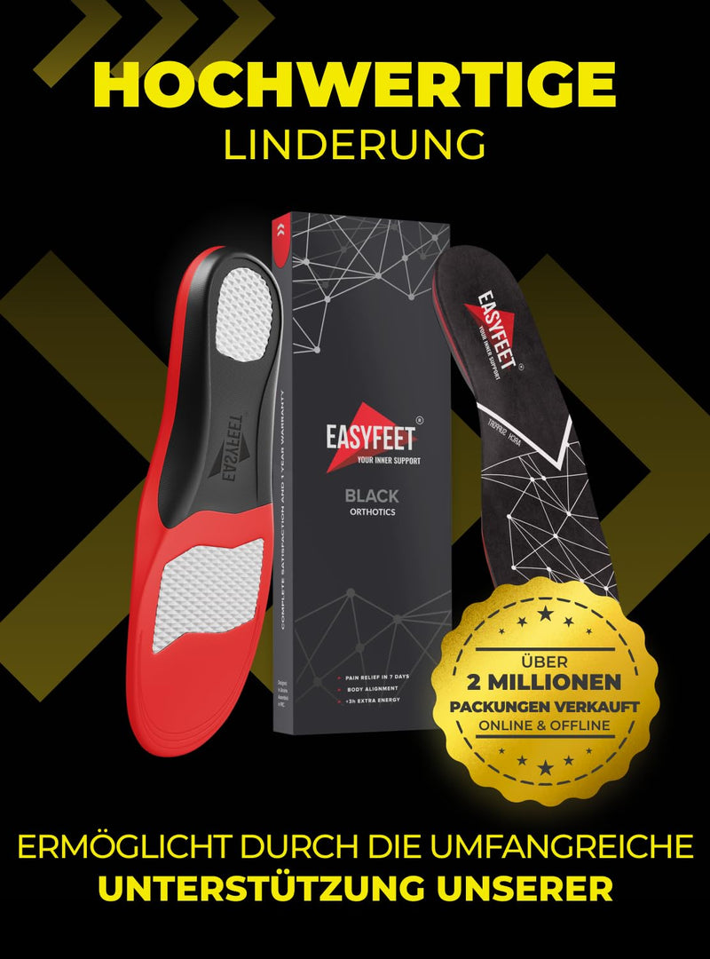[Australia] - Anti-Fatigue Shoe Insoles - High Arch Support Insoles - Shoe Insoles Orthotics Men Women - Relief Plantar Fasciitis Heel Arch Pain Flat Feet Black M (Men 42-44/Women 41-42) 