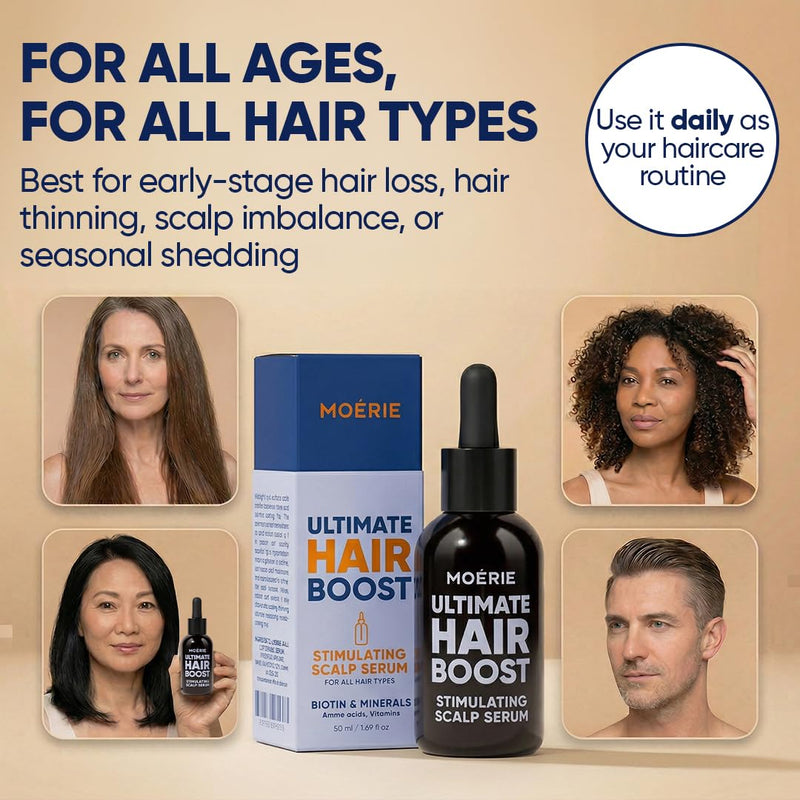 MOERIE Ultimate Hair Growth Serum for Natural Hair Regrowth & Thickening - Anti Thinning & Hair Loss Treatment for Women - Rapid Hair Growth Products - Scalp Oil Alternative - 1.69 fl oz / 50 ml Set of 1