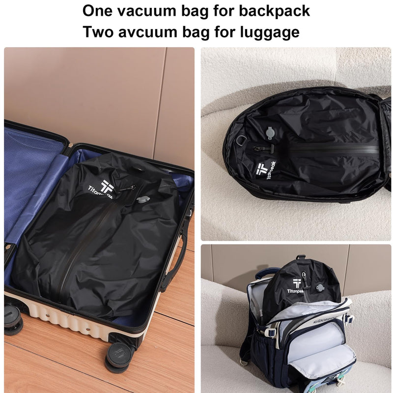 Vacuum Bags for Travel Luggage with Pump, Reusable Space Saver Waterproof Compression Bags for Suitcase,Travel Backpack, Vacuum Seal Packing cube for Storage Organizer Cloth Packing(2PCS + 1PUMP-17L) 2bags+1pump=17L+17L