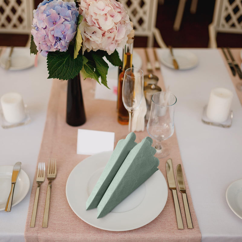 [Australia] - 100 Pack Cocktail Napkins 5 x 5 Inch Scalloped Napkins Beverage Napkins Gradient Color Paper Napkins with Scalloped Edges Thick Disposable Luncheon Napkins for Party Supplies (Sage Green) Sage Green 