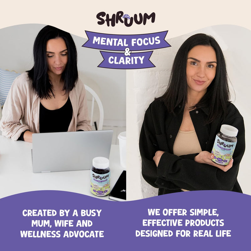 SHRUUM Lions Mane Gummies 2000mg - Mushroom Gummies for Focus & Clarity Without Caffeine - Sugar Free, Vegan, with Vitamin B6 - Blueberry - 60 Gummies (30 Day Supply)