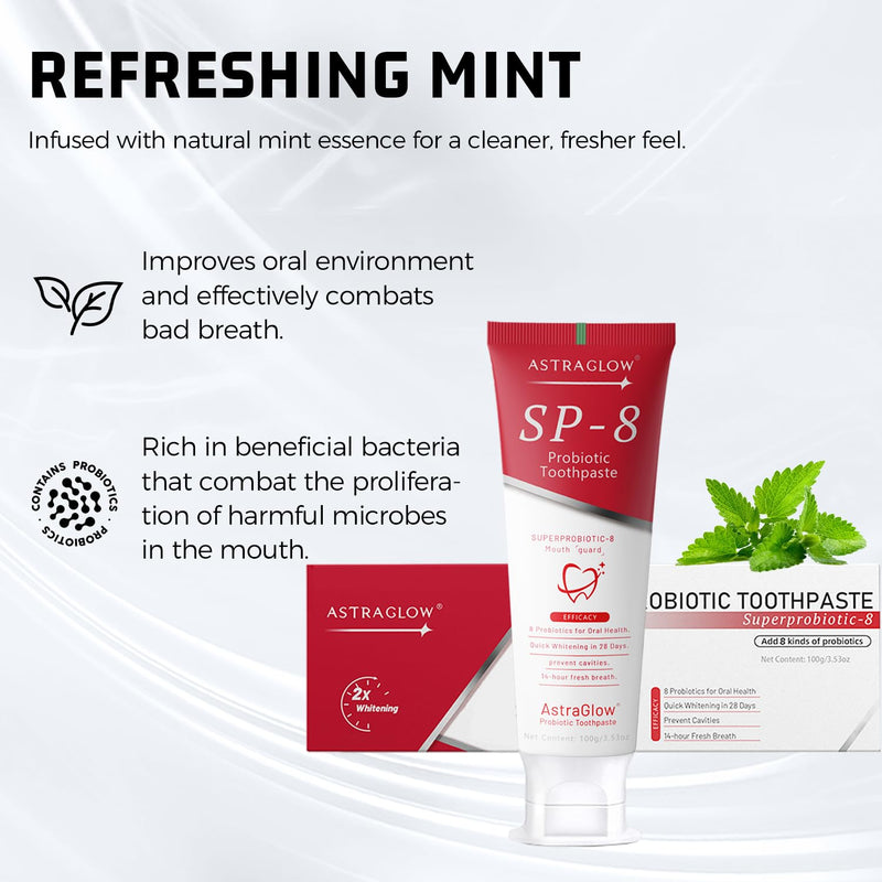 [Australia] - SP-8 Whitening Toothpaste, Preventing Tooth Decay, 8 Probiotics, Fluoride-Free & Long Time Fresh Breath 3.53 oz (2) 2 