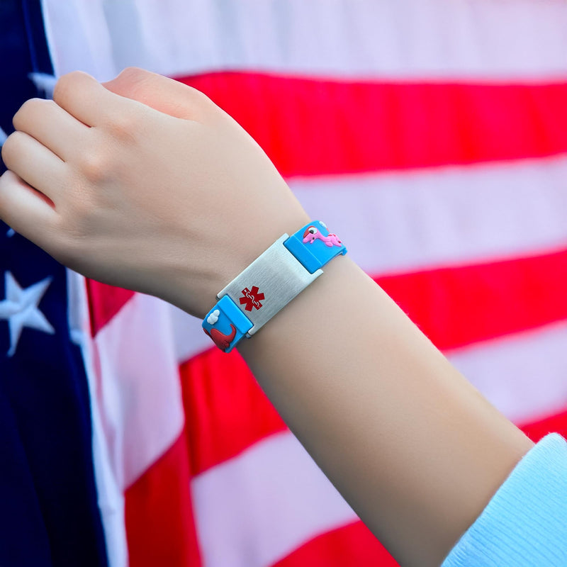 [Australia] - LinnaLove Medical Alert Bracelets Cartoon Emergency ID bracelets with Engraved Blue type 1 diabetes 