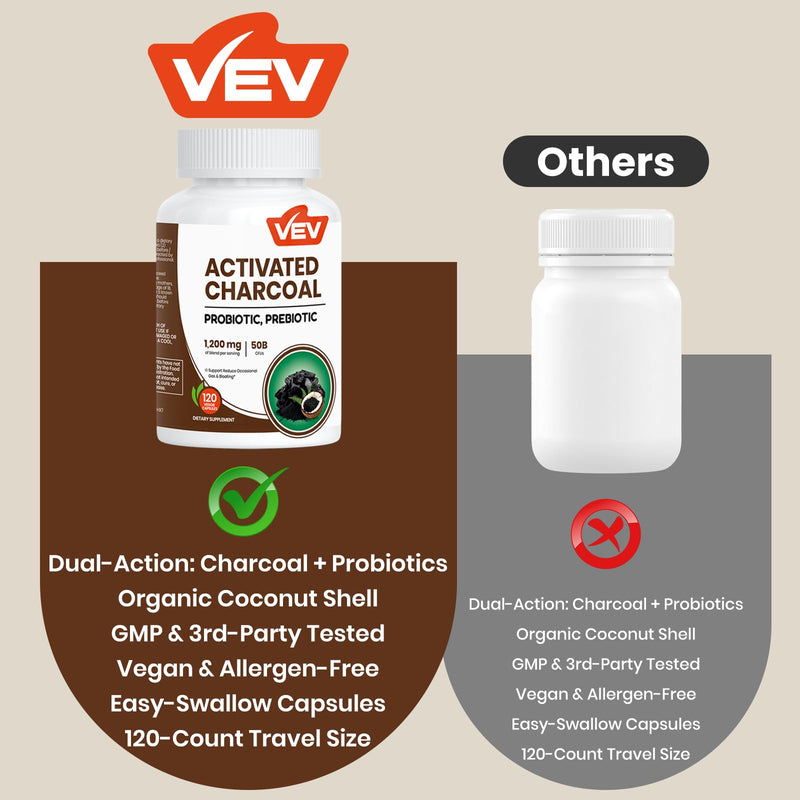 [Australia] - VEV Activated Charcoal with Organic Coconut Shell Charcoal & 50 Billion Probiotics ‚Äì 120 Vegan Capsules for Digestive Wellness & Dietary Support 