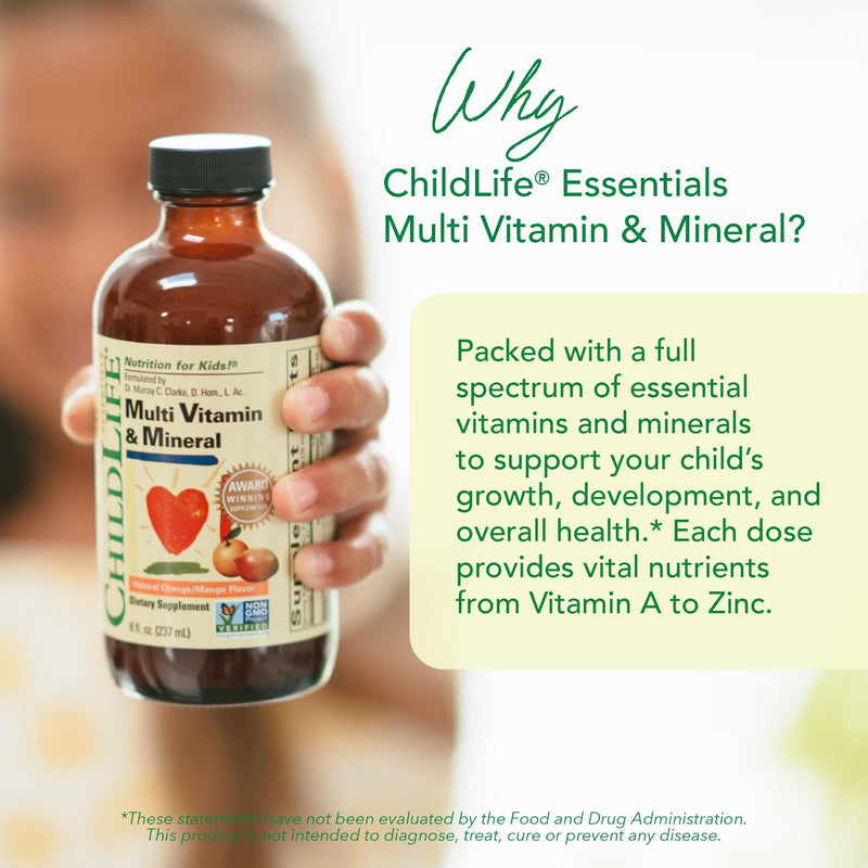 [Australia] - CHILDLIFE ESSENTIALS Kids Multivitamin & Mineral - Kids Vitamins, Liquid Multivitamin for Kids, Toddler Multivitamins, Liquid Vitamins, Baby Multivitamin - Natural Orange & Mango, 8 Fl Oz (Pack of 1) Orange Mango 8 Fl Oz (Pack of 1) 